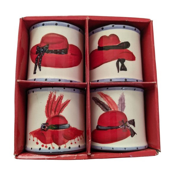 Red Hat Society Ladies Set of 4 Napkin Rings by Canterbury Potteries - Picture 1 of 5